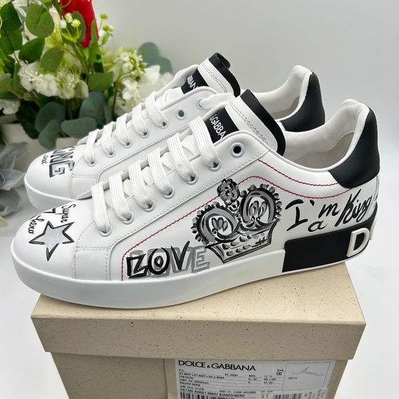 Men’s Dolce & Gabbana Portofino leather sneakers crown embroidery size 42